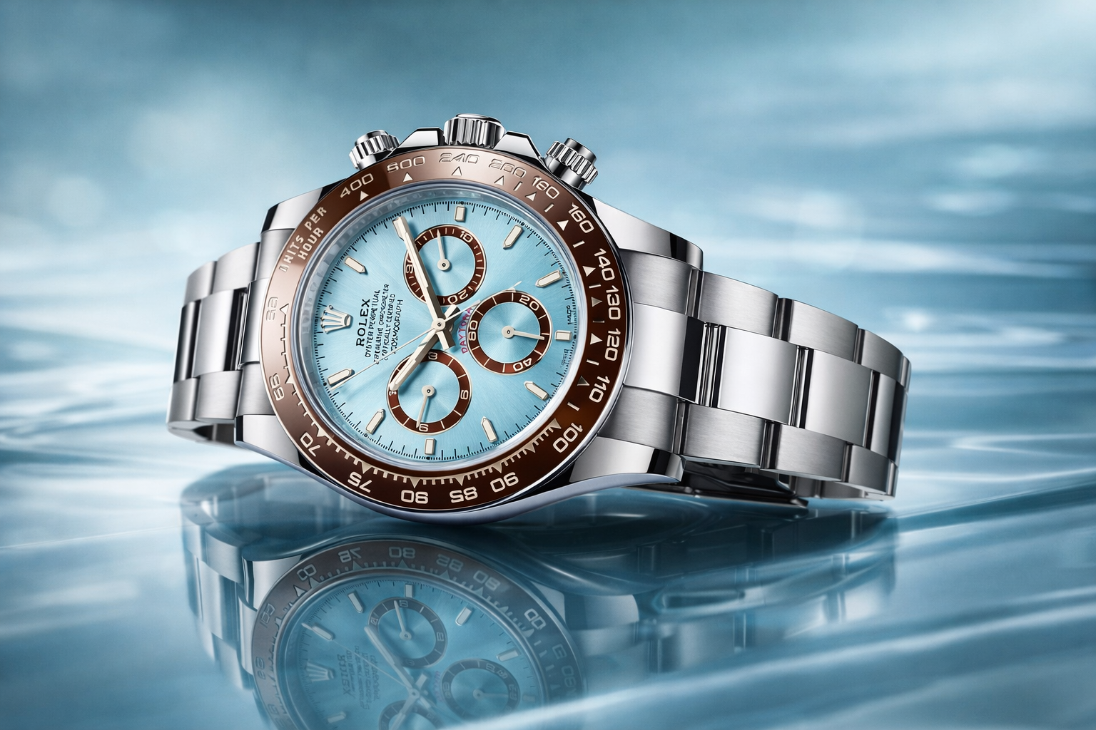 RLX [DAYTONA] SKY BLUE BROWN SILVER STEEL WATCH